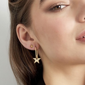 Oval Star Hoop Earrings - Gold